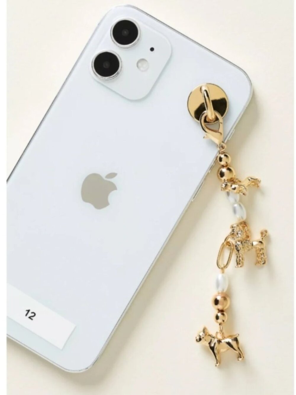 NWT Anthropologie Phone Charm Dog Party Gold Pearls Poodle Bulldog Dachshund